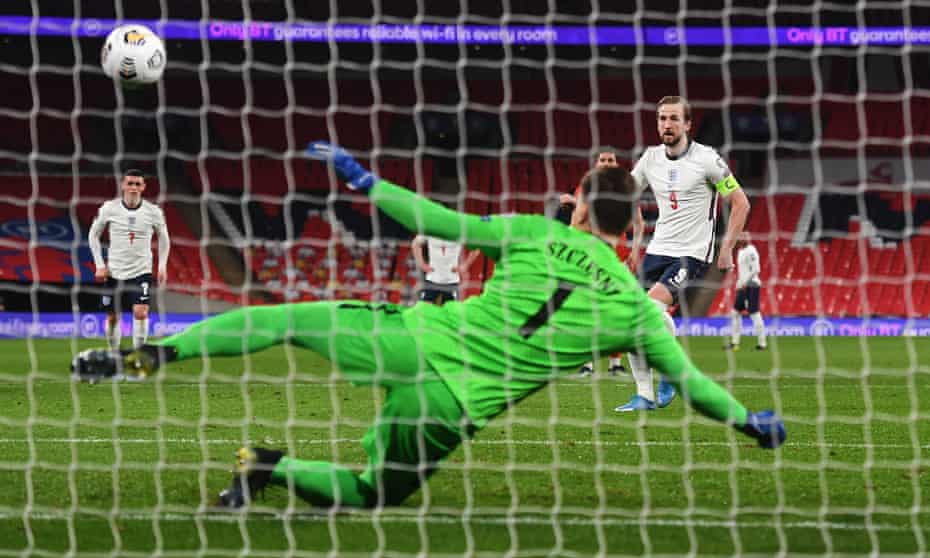 Harry Kane scores for England with a penalty against Poland in their World Cup qualifier at Wembley.