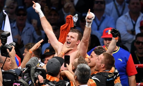 Australia's Jeff Horn celebrates defeating Manny Pacquiao of the Philippines in their WBO World Welterweight title fight at Suncorp Stadium in Brisbane