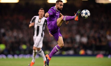 Real Madrid’s Dani Carvajal controls the ball against Juventus.