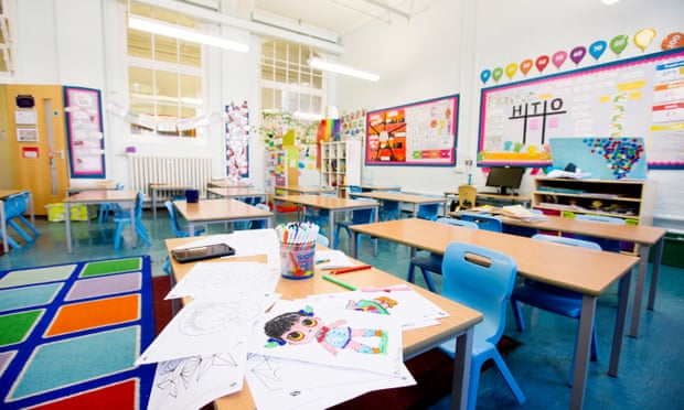 An empty school classroom in east London
