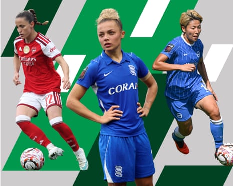 Arsenal's Ona Batlle, Birmingham's Océane Hurtré, Brighton's Kiko Seike.