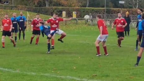 Player scores unreal backwards kick goal in Sunday League game – video