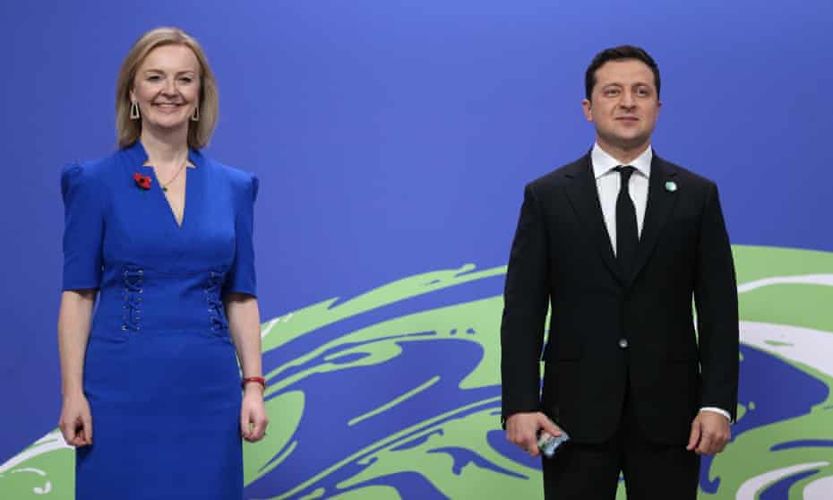 Liz Truss with Ukraine’s president Volodymyr Zelensky at the Cop26 summit in November.