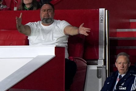 Nottingham Forest’s owner, Evangelos Marinakis, shows his disappointment at a missed chance