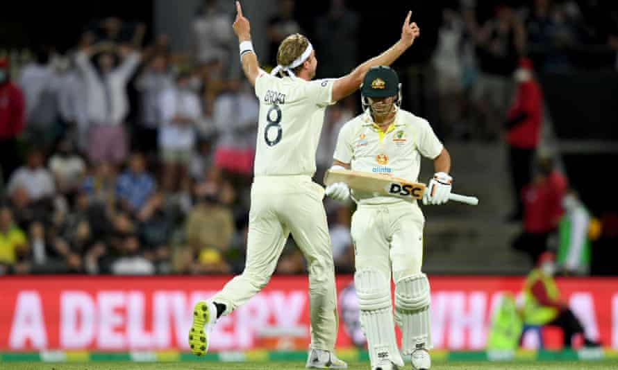 Pat Cummins leads Ashes charge as Australia skittle England again | Ashes 2021-22 2 Stuart Broad celebrates dismissing David Warner for another duck