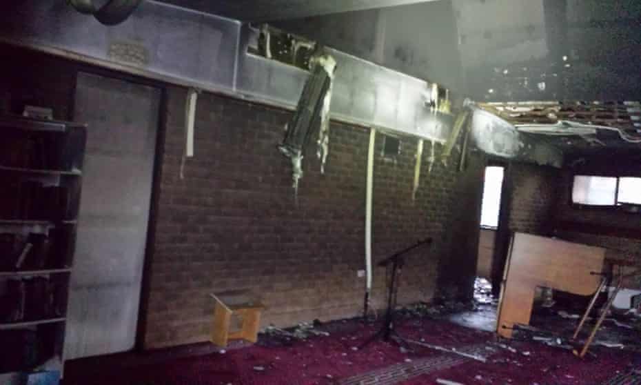 Damage caused by suspected arson in the Toowoomba mosque