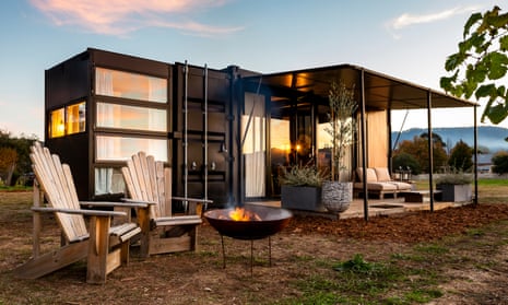 A shipping container room at the Wine Down pop-up hotel.