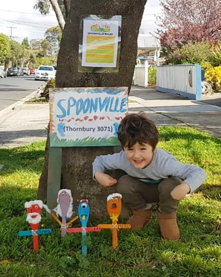 Percie, 5, with his Spoonville in Melbourne