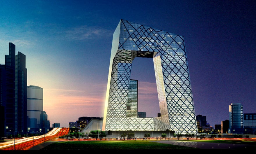 An artist’s impression of the design for Rem Koolhaas’s CCTV building in Beijing, China.