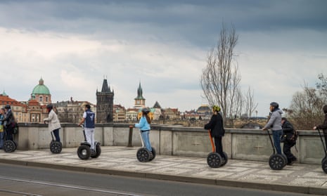 Tourists on a Segway guided tour in Prague. The vehicles became popular with vacationers but failed in their bid to revolutionize transport. 
