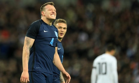 Phil Jones reacts as he suffers an injury in England’s game against Germany last week.