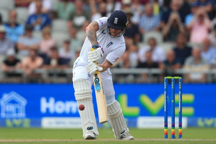 England's captain Ben Stokes plays a shot to bring up his century.