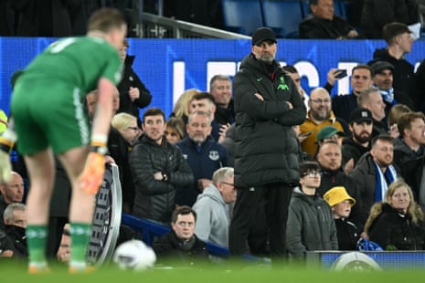 Liverpool's manager Jurgen Klopp reacts during the Premier League match at Everton.