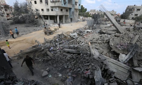 Bombed-out debris in Nusairat, Gaza Strip.