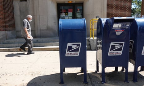 Mail boxes sit in front of a United State Postal Service facility in Chicago, Illinois.