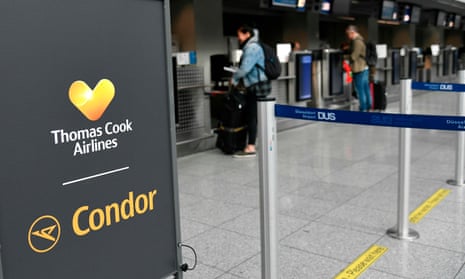 A Condor check-in desk at Duesseldorf airport, Germany.