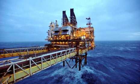 A section of an oil platform projects out into the North Sea