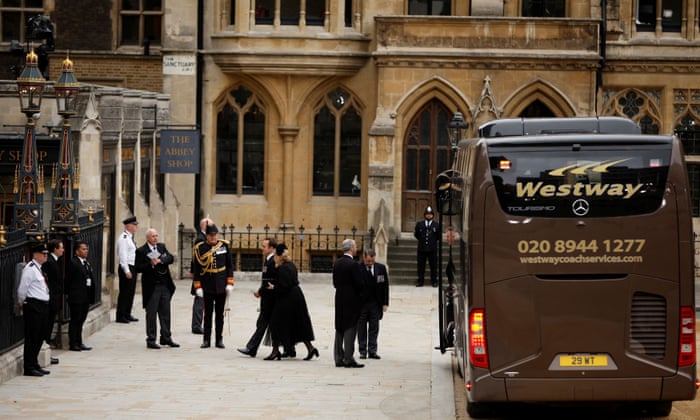 Attendees arrive at Westminster Abbey.