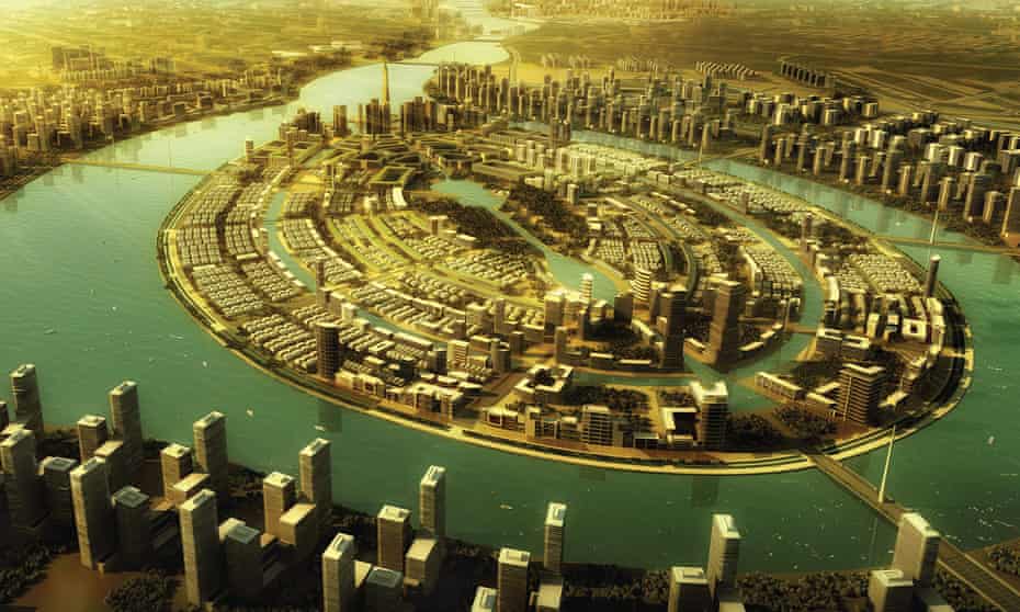 An impression of the futuristic Ravi Riverfront City project in Lahore, Pakistan.