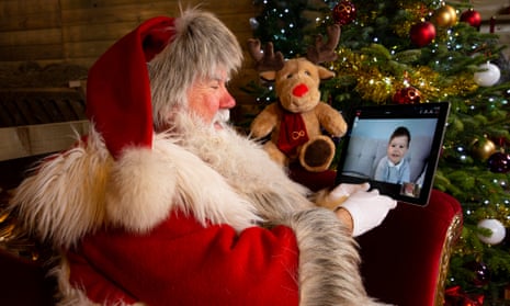 Santa Claus speaks to two-year-old Leo via live video stream to launch the Virgin Media virtual grotto experience.