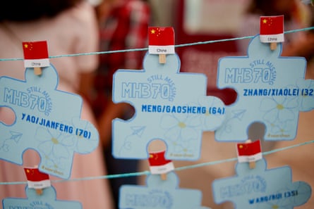 The names of missing passengers on puzzle-shaped cards at a day of remembrance for MH370 victims in Petaling Jaya, Malaysia, on March 3, 2024.