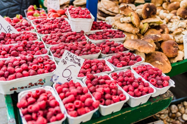 Fresh produce including berries at the Stary Kleparz market.