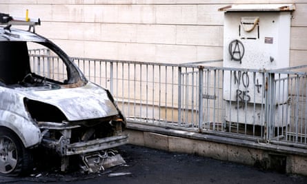 The scene of an anarchist attack in Rome linked to Cospito’s case