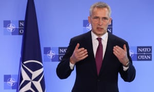 NATO Secretary General Jens Stoltenberg during a joint news conference before a NATO foreign ministers meeting amid Russia’s invasion of Ukraine, at the Alliance’s headquarters in Brussels, Belgium, 04 March 2022.
