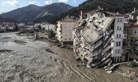 Destroyed buildings after floods and mudslides in Bozkurt, a town in Turkey’s Kastamonu province