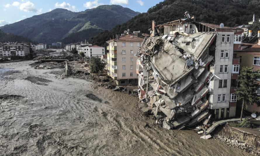 Destroyed buildings after floods and mudslides in Bozkurt, a town in Turkey’s Kastamonu province