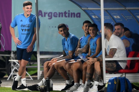 Argentina players share a joke.