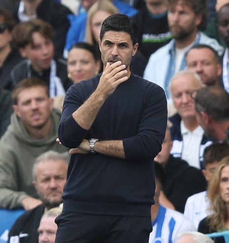 Mikel Arteta looks disappointed and dejected during the match between Brighton and Arsenal