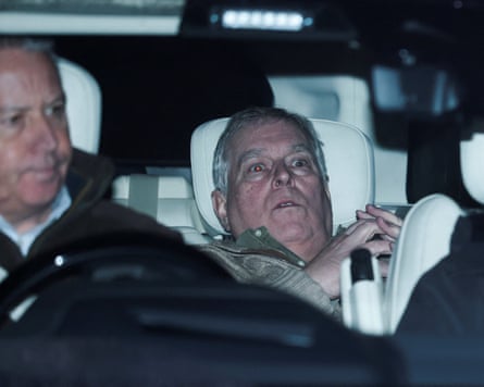 Andrew Mountbatten-Windsor leaves Aylsham police station.