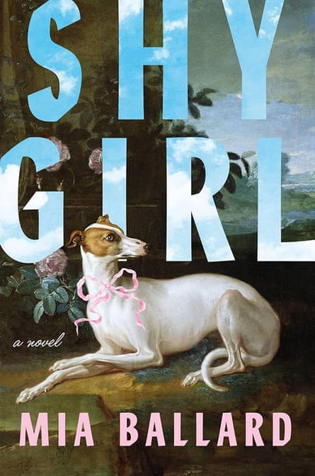 it has blue and pink lettering and a picture of a greyhound-type dog in the style of a 19th-century painting.