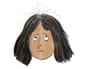 An illustration of a sad-looking woman with dark hair and grey hairs sprouting from the centre parting.