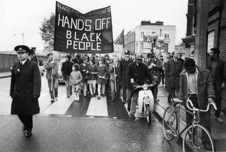 A demonstration in Notting Hill protesting against the repression of black citizens, organised by the Black Defence Committee, October 1970.
