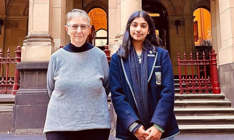 Sister Brigid Arthur, 86, and Anj Sharma, 16.