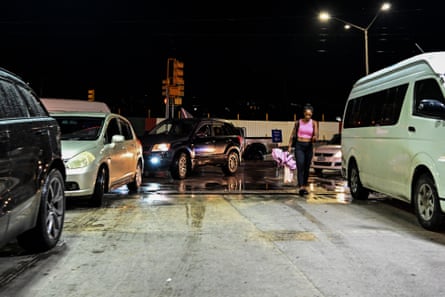 cars in a line at night