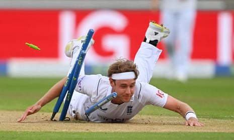 Stuart Broad after his failed attempt at a run-out off the last ball of his infamous over