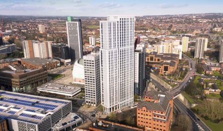 ‘A depot of discarded fridges’ … Altus House, with the curve of the Leeds Arena below, and Sky Plaza to the rear.