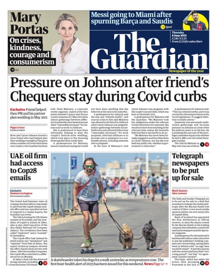 Guardian beforehand page, Thursday 8 June 2023