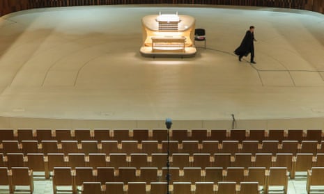 An empty Zaryadye concert hall in Moscow.