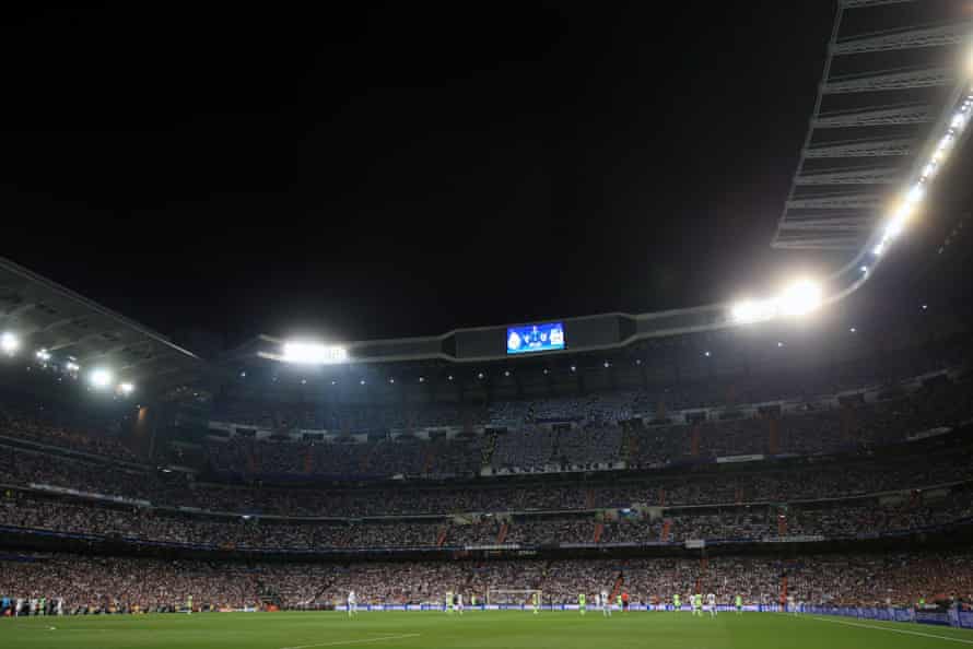 A general view of the Santiago Bernabeu stadium during the action.