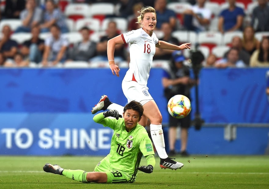 Ellen White scores against Japan at the 2019 World Cup – one of her six goals at the tournament.