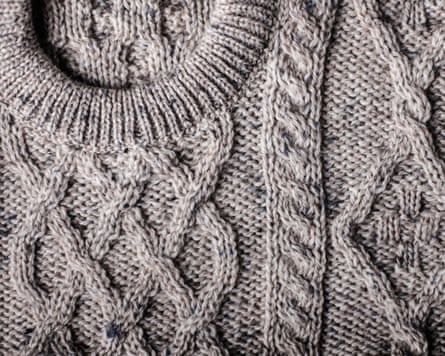 Closeup of an Aran wool sweater.