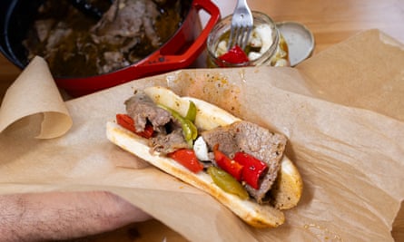 Delicious, but needs a hoagie … the braised beef sandwich.