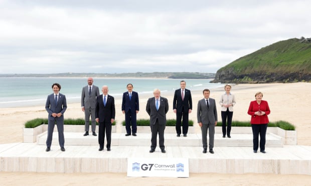 The G7 leaders pose at Carbis Bay, Cornwall