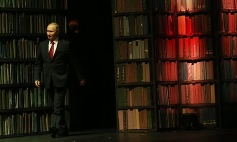 Readers need to be brave in Putin’s Russia ... the president attends the closing ceremony of the country’s 2015 Year of Literature.