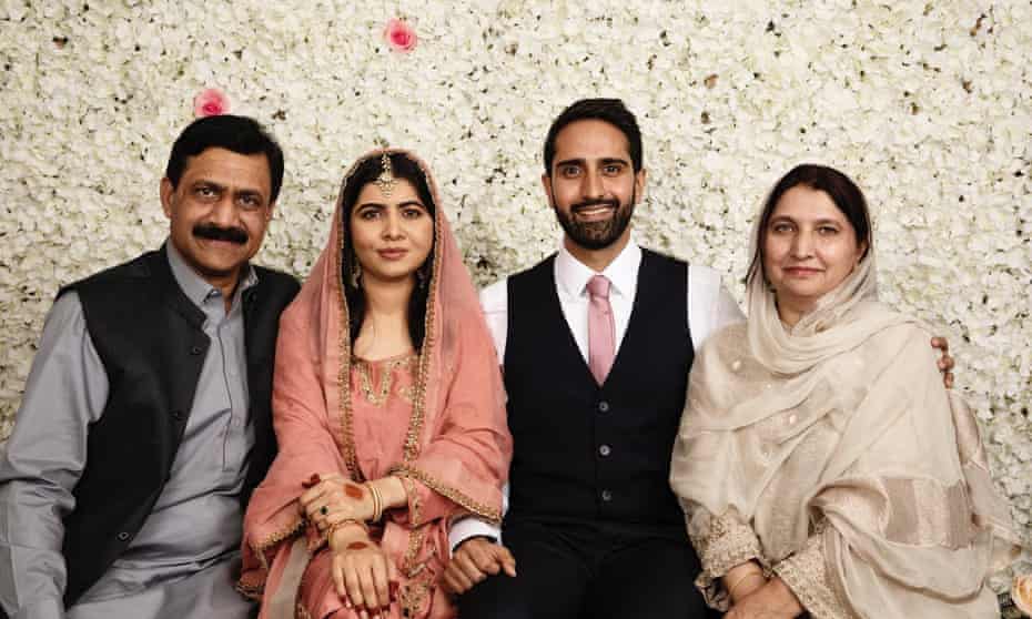 Malala Yousafzai (centre, left) pictured with here new husband (centre, right) wrote on her social media: ‘Today marks a precious day in my life. Asser and I tied the knot to be partners for life.’