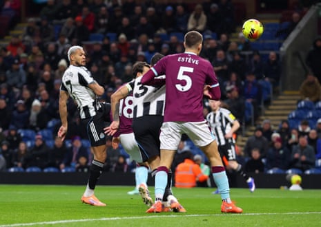 A volley from Newcastle United's Joelinton gives the visitors an early lead at Burnley.